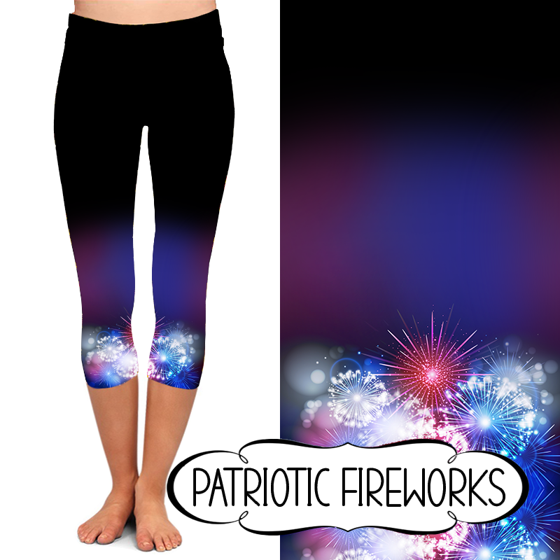 Yoga Style Capri Leggings - Patriotic Fireworks - Feather & Quill Boutique