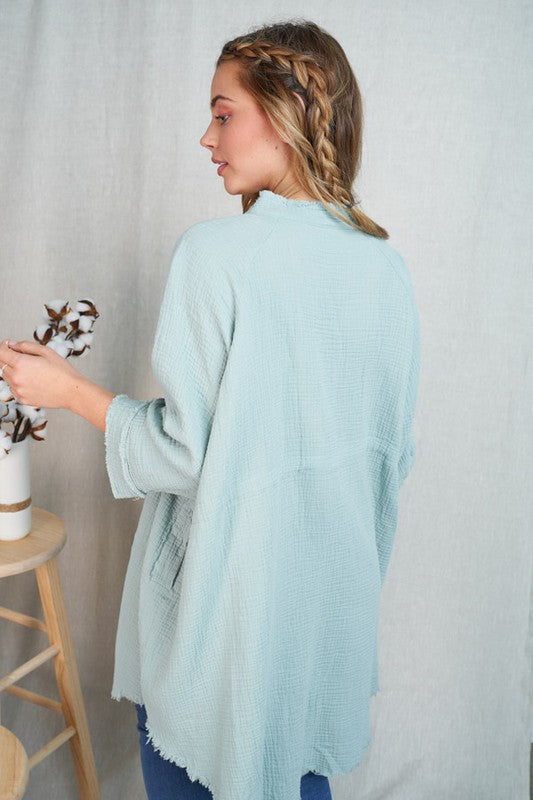 Sage Green Button down Tunic - Feather & Quill Boutique