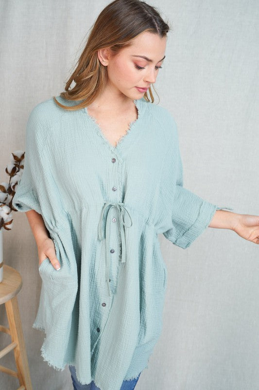 Sage Green Button down Tunic - Feather & Quill Boutique