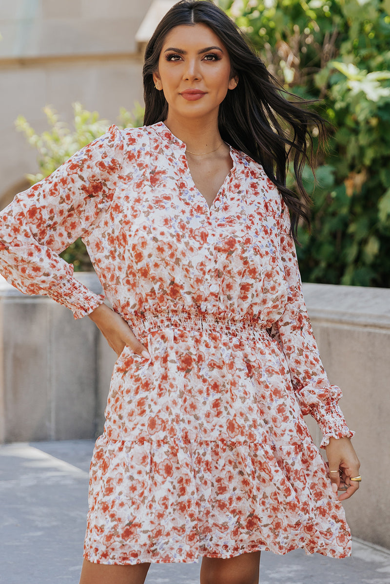 Floral Lantern Sleeve Tiered Dress