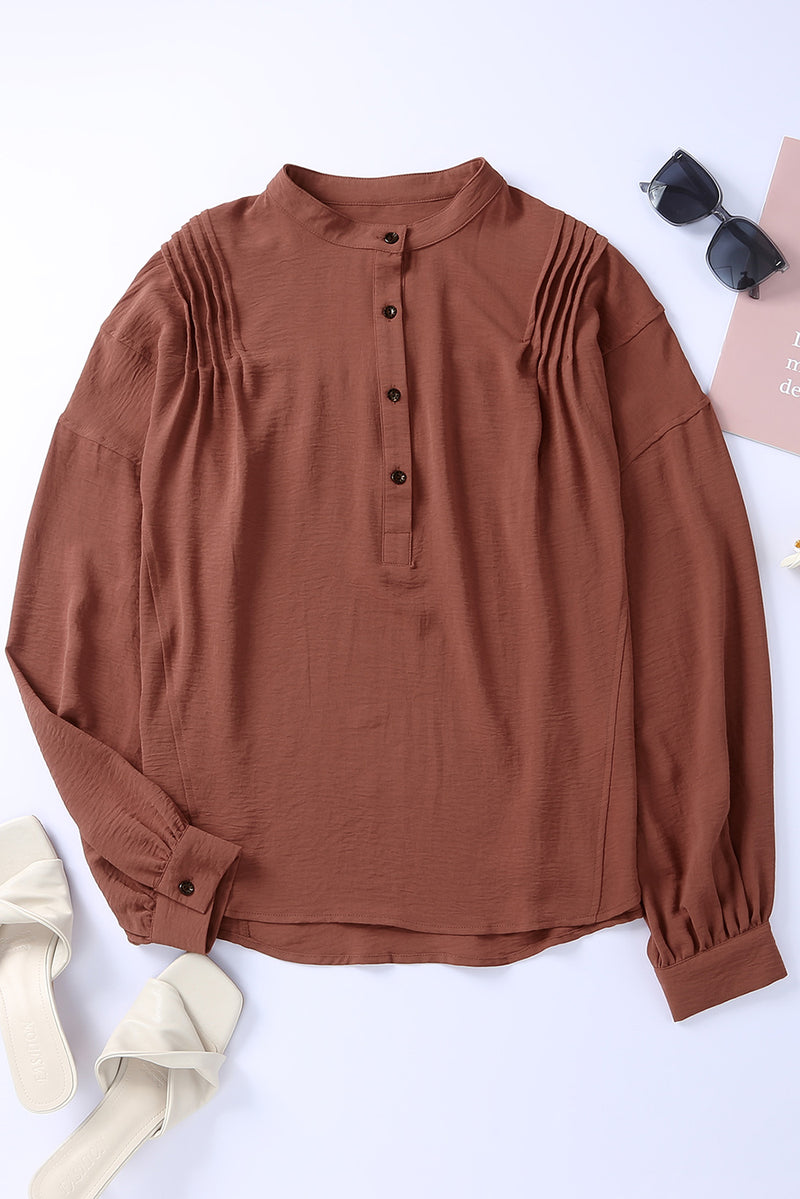 Half Button Pleated Detail Blouse