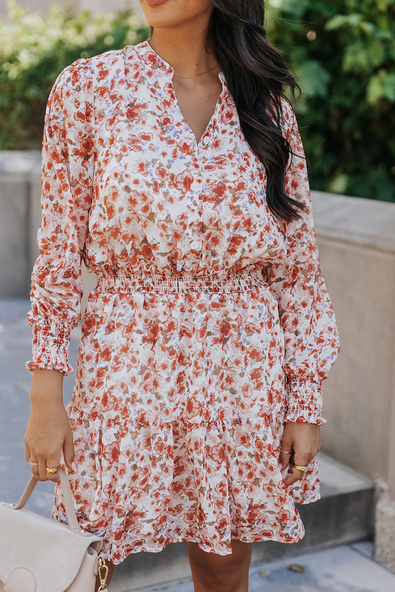 Floral Lantern Sleeve Tiered Dress