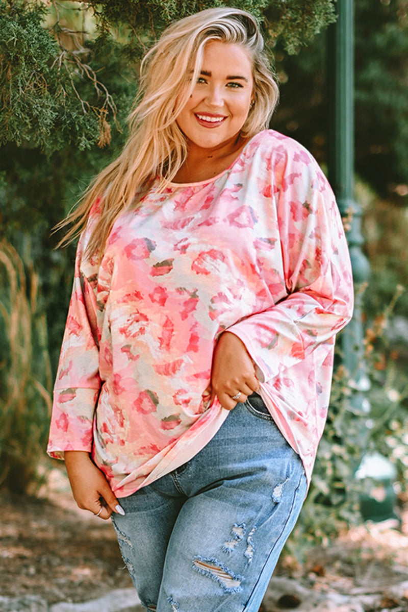 Plus Size Printed Dolman Sleeve Top