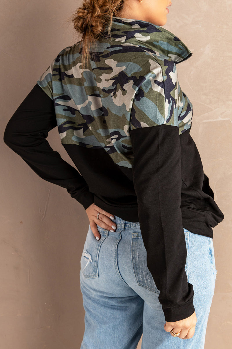 Camouflage Quarter-Zip Drop Shoulder Sweatshirt