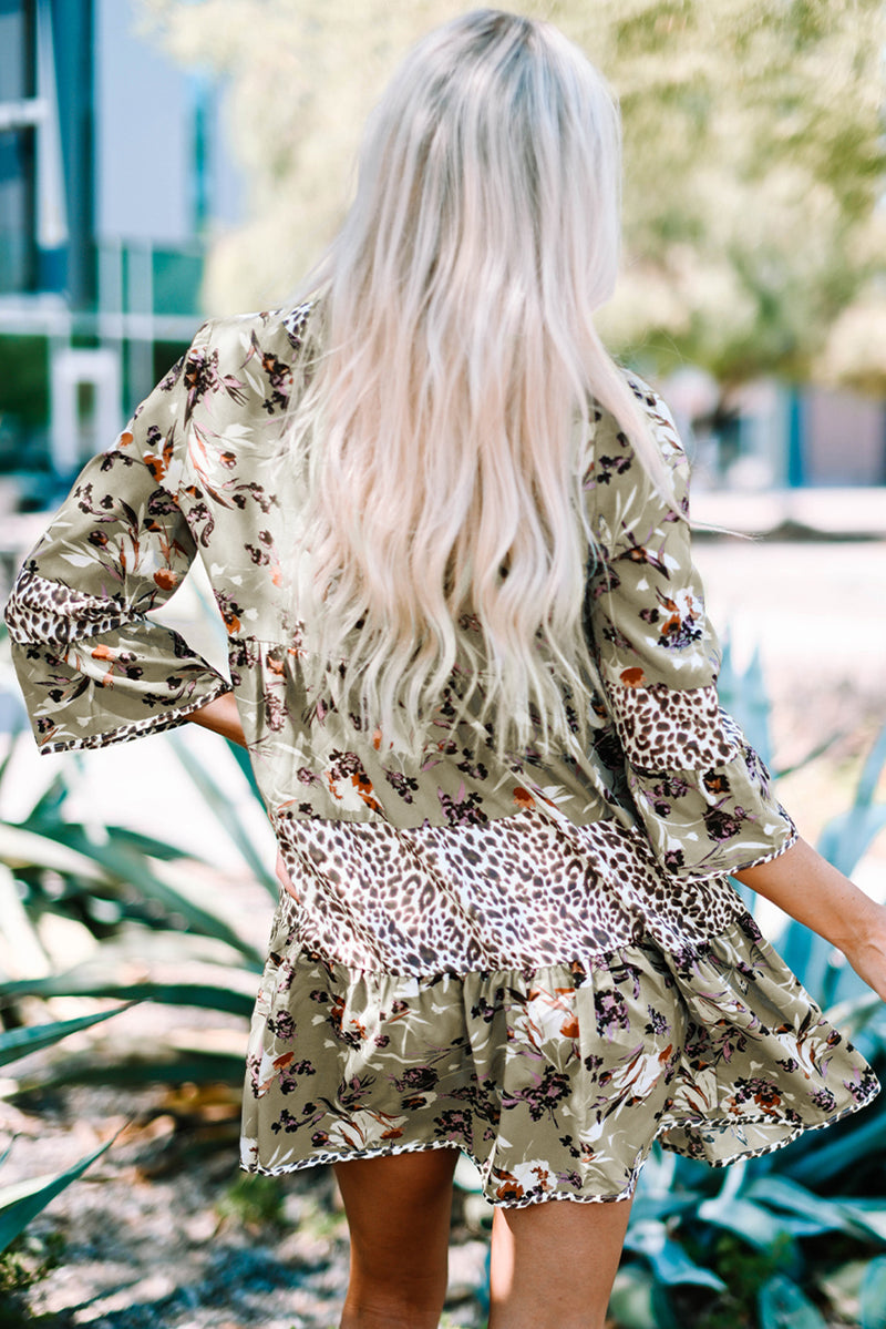 Floral Leopard Bell Sleeve Dress