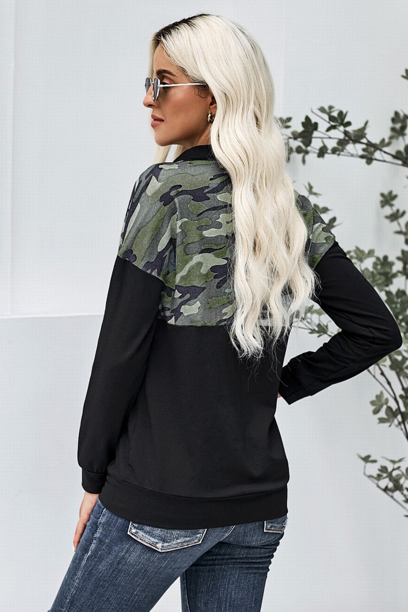 Camouflage Quarter-Zip Drop Shoulder Sweatshirt