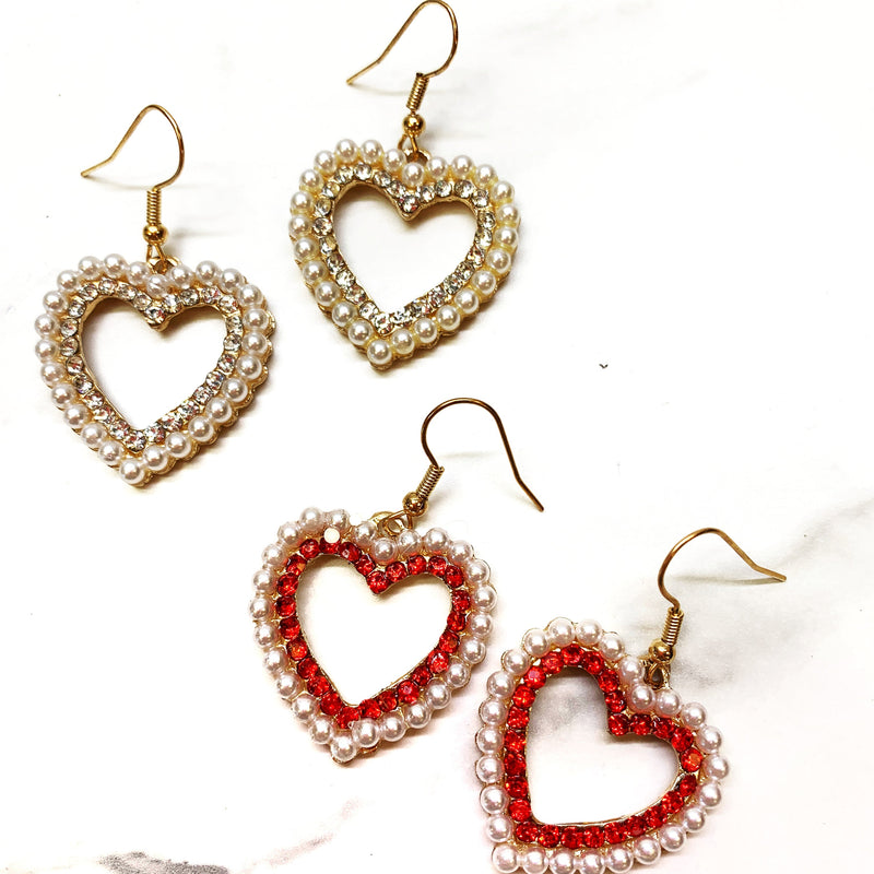 Glitzy Pearl Heart Earrings