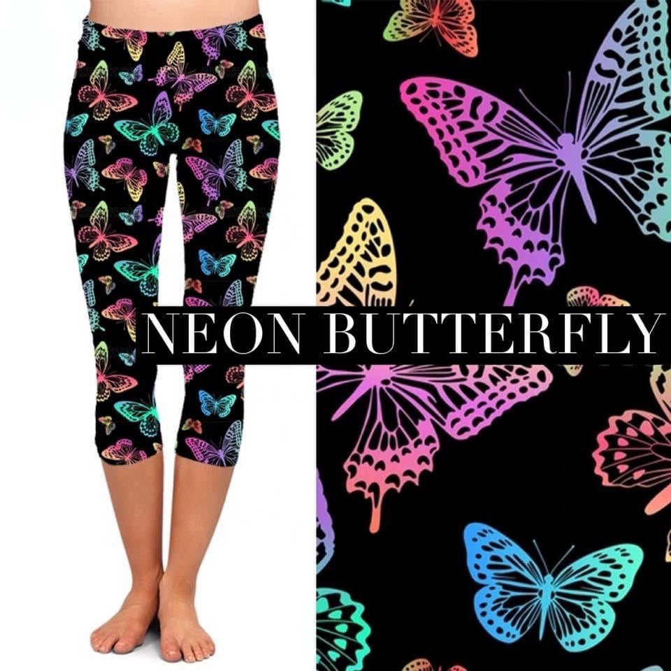 Capri Pocket Leggings: Neon Butterfly **PREORDER** - Feather & Quill Boutique