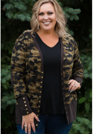 Camo Snap Cardigan - Feather & Quill Boutique