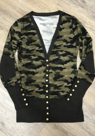 Camo Snap Cardigan - Feather & Quill Boutique