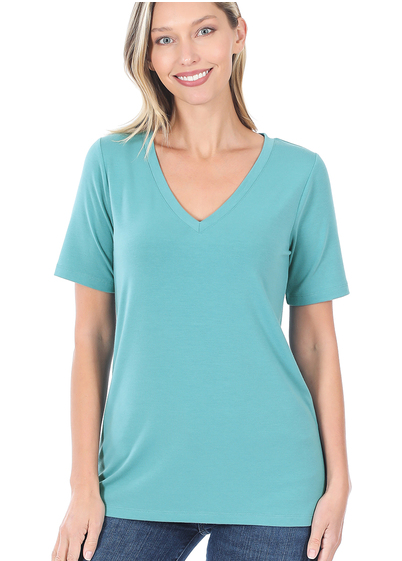 Everyday V Neck Tee: Dusty Teal - Feather & Quill Boutique