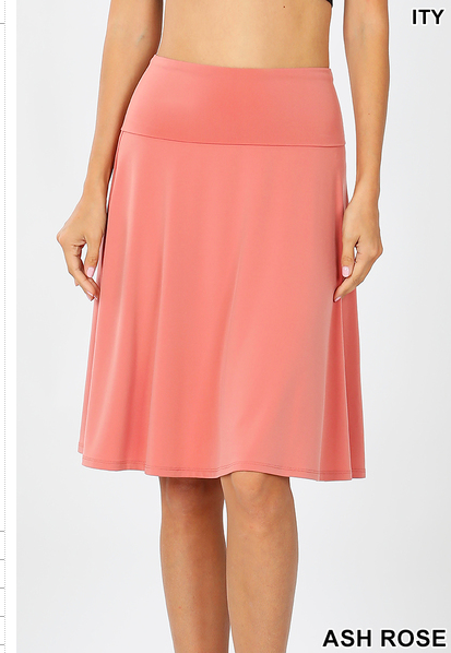 A-line skirt with fold over waist band: Rose Pink - Feather & Quill Boutique
