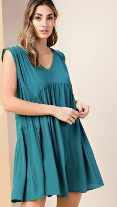 Hunter Green Embroidered Tunic Dress - Feather & Quill Boutique