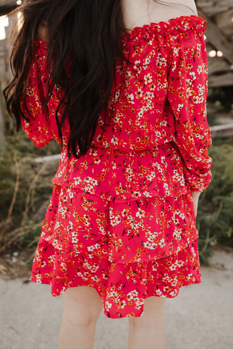 Floral Frill Trim Off-Shoulder Layered Dress