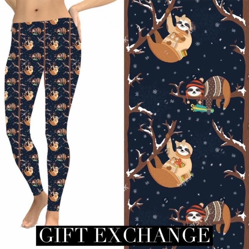 Christmas Leggings - Christmas Sloths-Feather & Quill Boutique