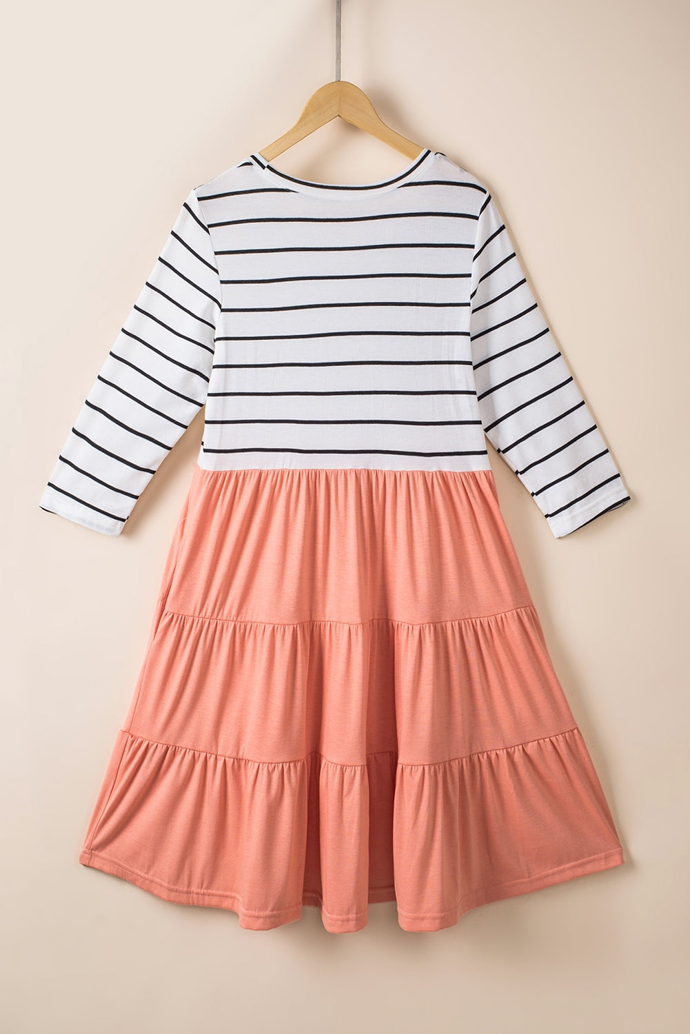 Striped Two-Tone Round Neck Tiered Dress