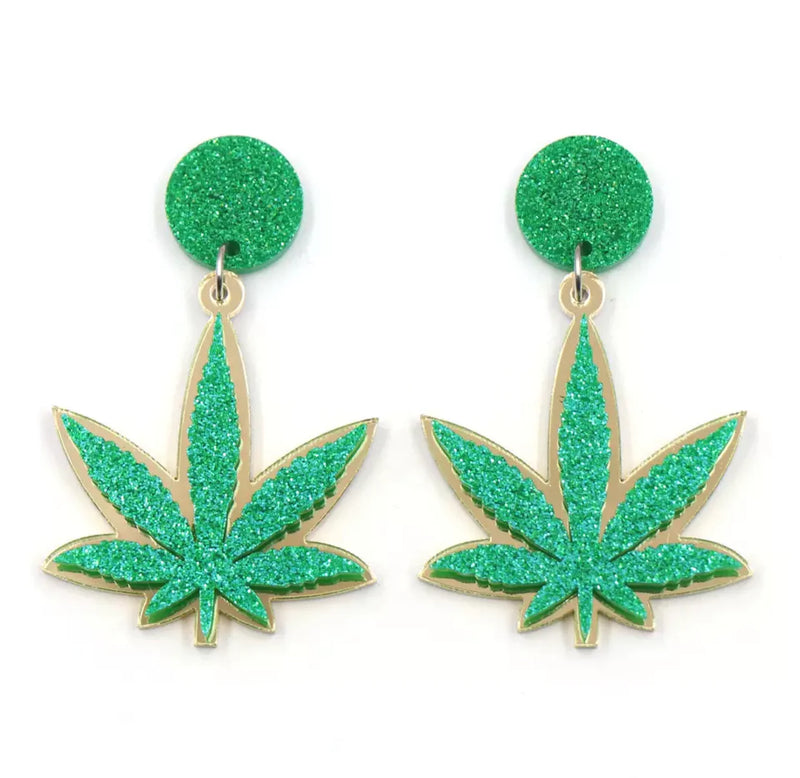 Acrylic Dangle Earrings - Weed / Pot
