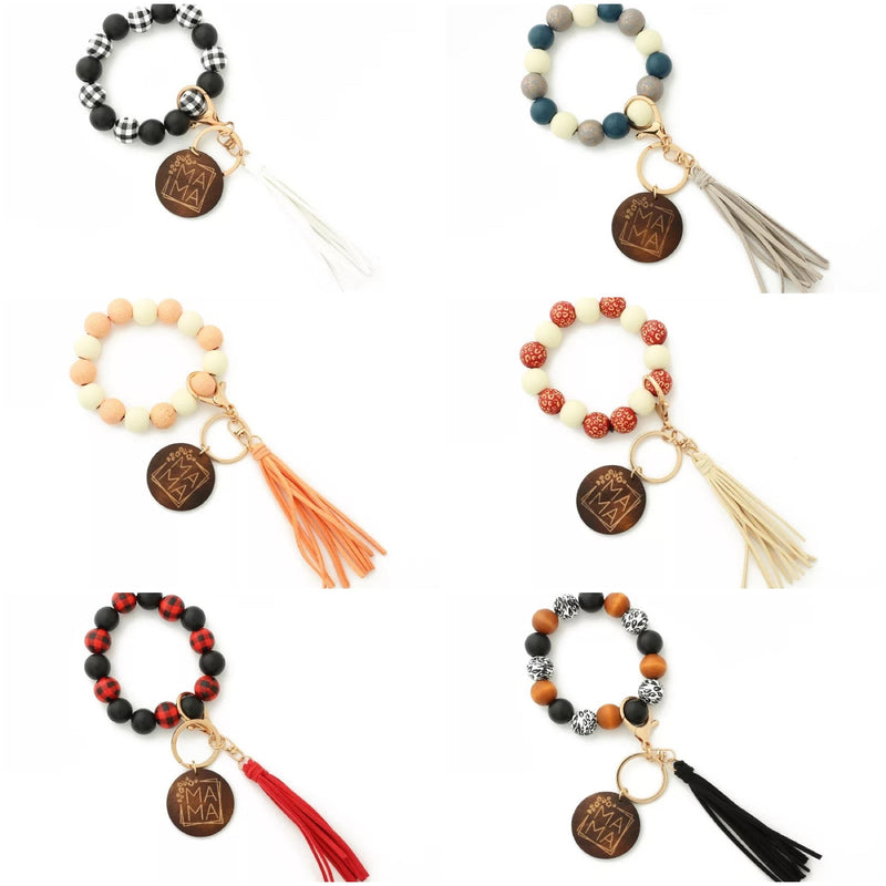 Wooden Bracelet Keychain with Wooden Mama Disk