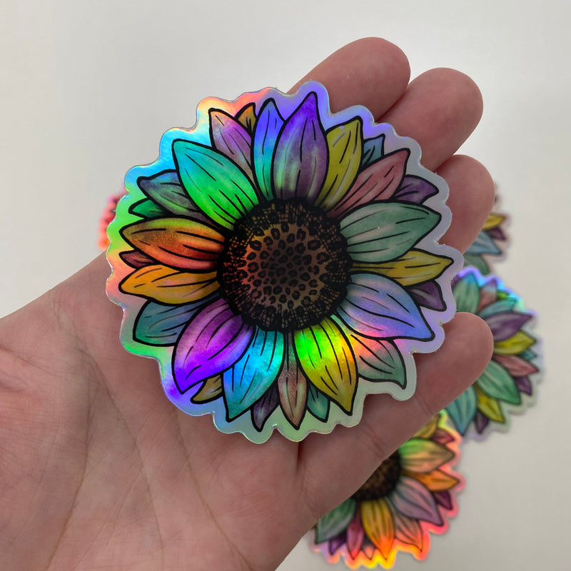 Vinyl Sticker - Holographic Colorful Sunflower
