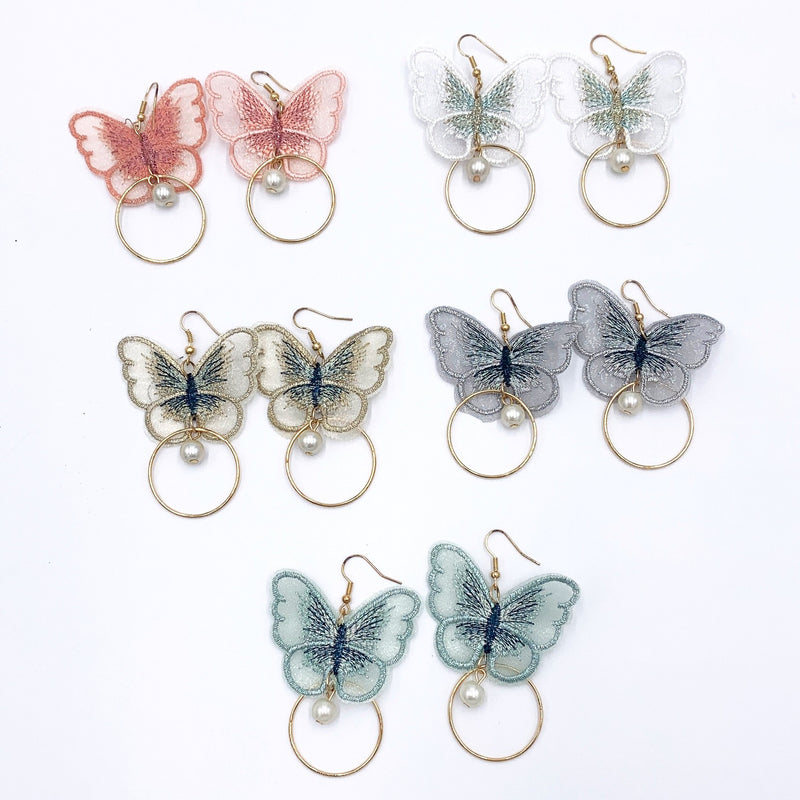 Embroidered Butterfly Earrings