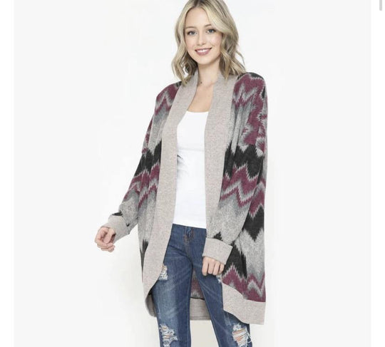 Chevron Cardigan in Gray - Feather & Quill Boutique