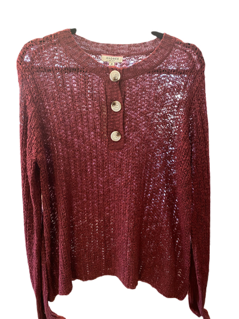 Three button  Lightweight Sweater in wine - Feather & Quill Boutique