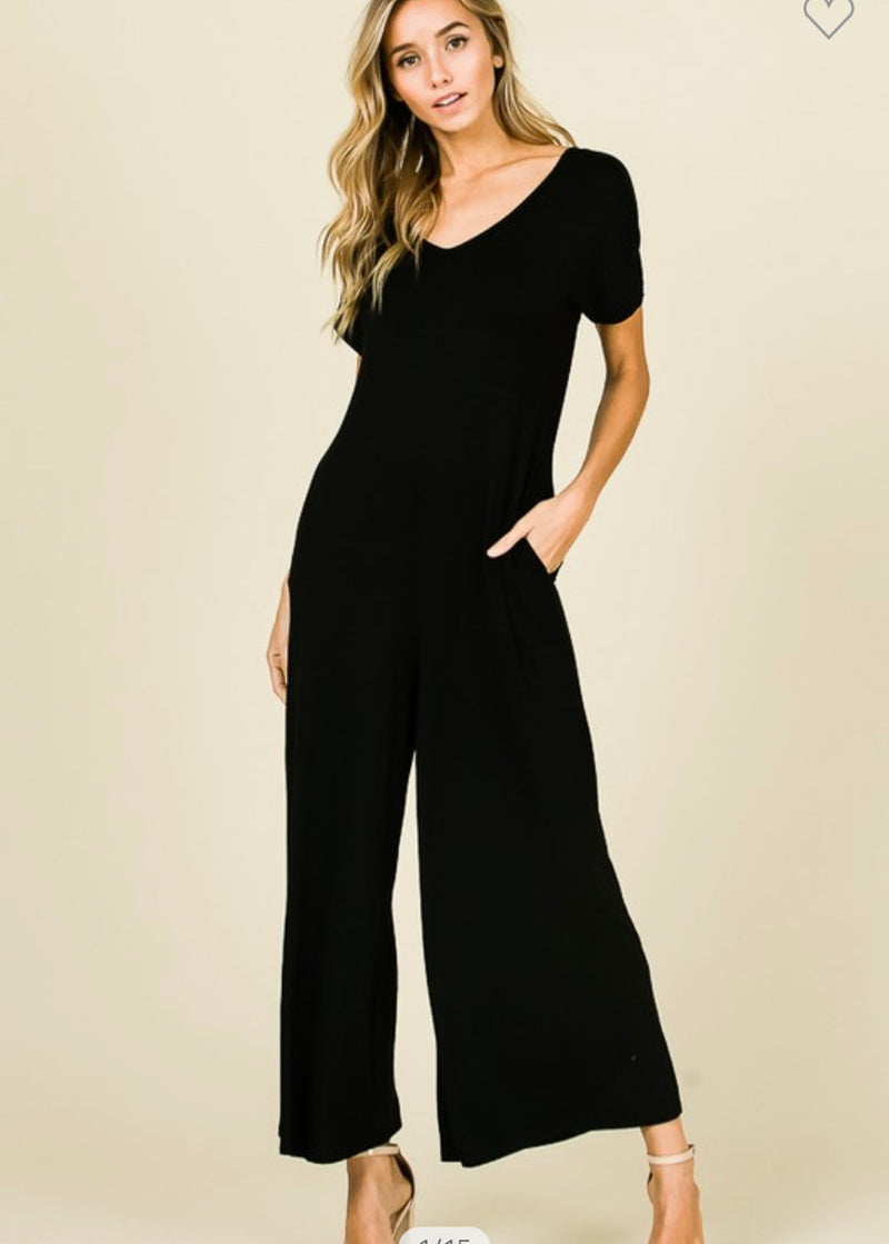 Black Jumpsuit with pockets - Feather & Quill Boutique
