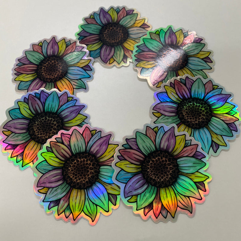 Vinyl Sticker - Holographic Colorful Sunflower