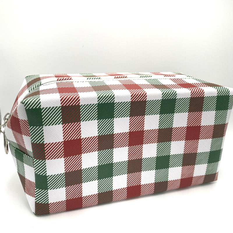 Stand Up Rectangle Zip Bag - Green & Red Plaid