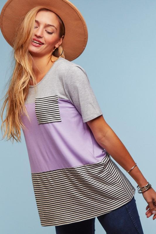 Lavender Color Block Stripe Shirt - Feather & Quill Boutique