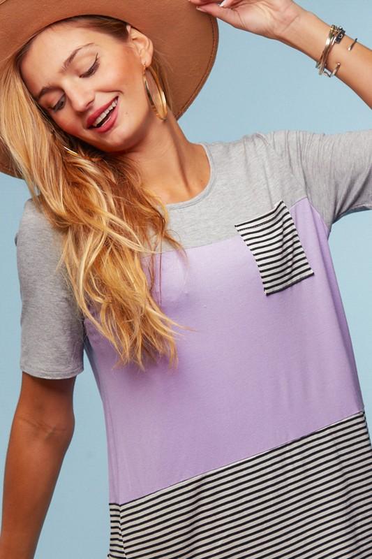 Lavender Color Block Stripe Shirt - Feather & Quill Boutique
