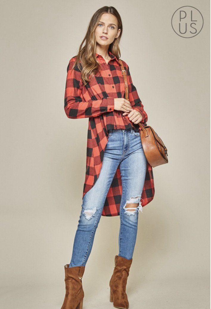 Red Buffalo Plaid High-Low Top - Feather & Quill Boutique