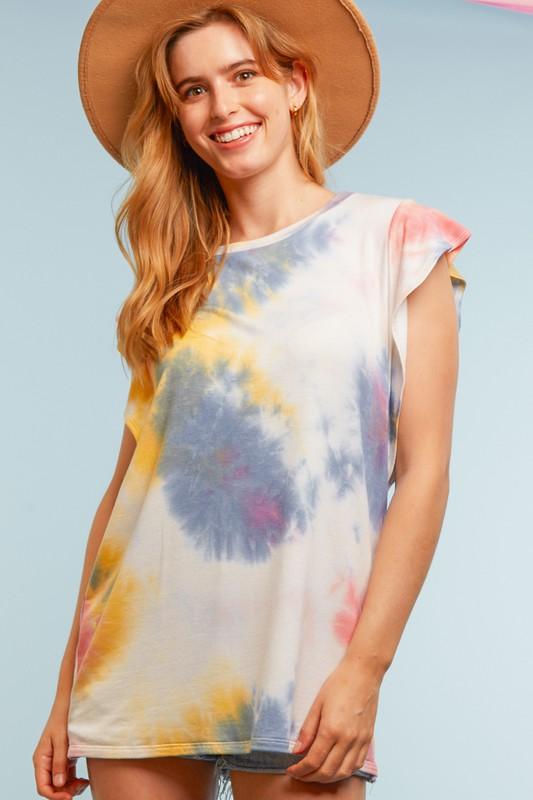 Tie Dye Ruffle Rainbow top - Feather & Quill Boutique